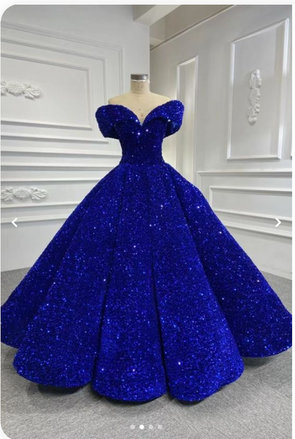 Royal blue sequin prom ball gown sweet 16 dress off the shoulder princess Quince dress  c2767