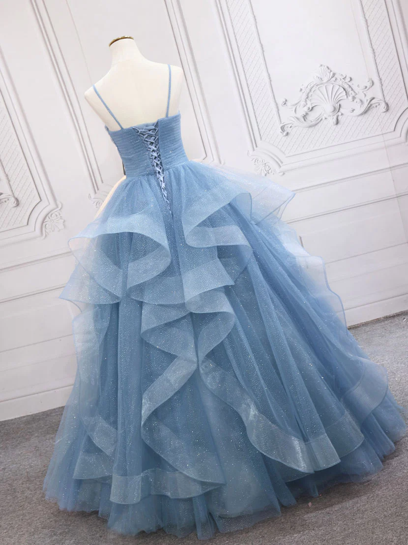 A-line tulle long prom dress dress,tulle sweet 16 dress c2762
