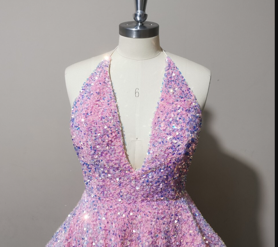 Halter Neckline Short Homecoming Dress Sequins Party Dress New Arrival Party Dress c2551
