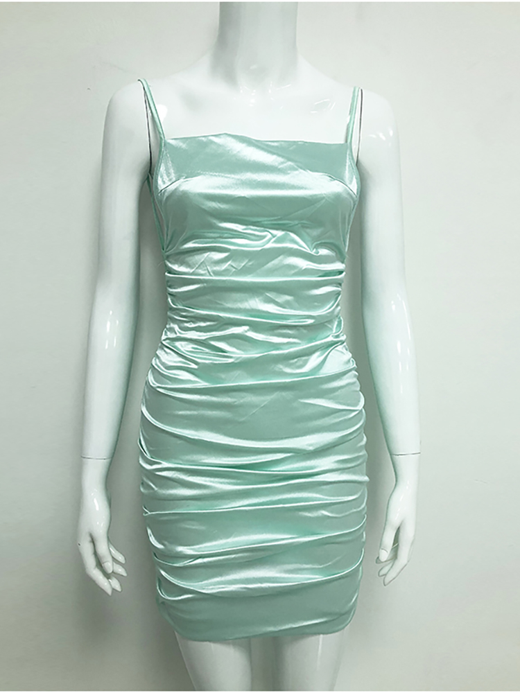 Summer Ruched Dress Women Square Neck Backless Robe Criss-cross Straps Sexy Dress Mint Elastic Slim Fit Bodycon Dresses Sexy Homecoming Dress c3396