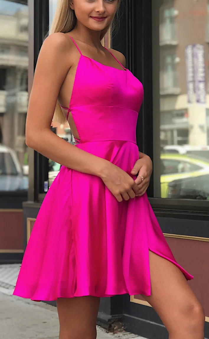 Sexy Short Backless Spaghetti Straps Fuchsia Homecoming Dress c3279