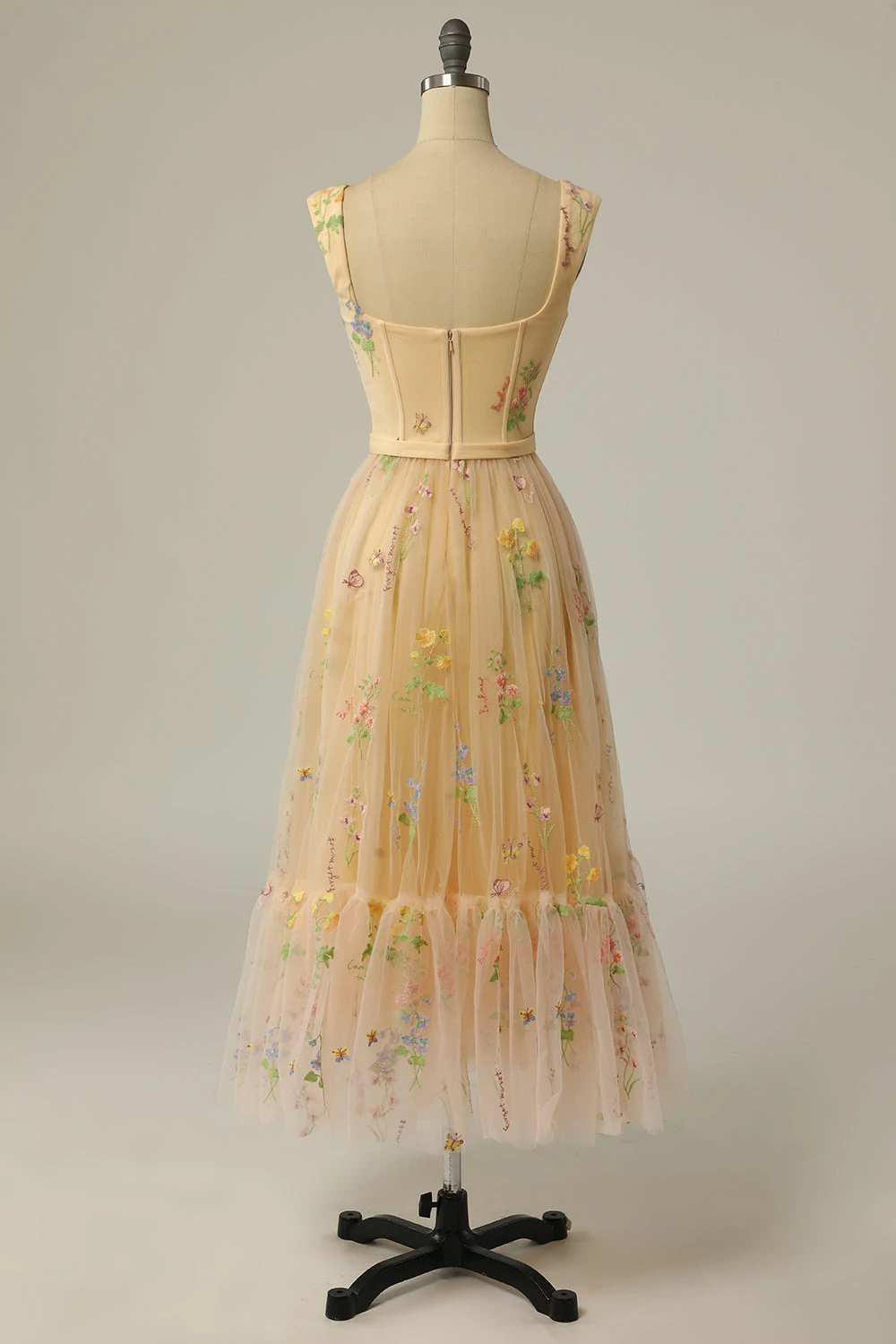 A Line Sweetheart Champagne Long Prom Dress with Embroidery C2395