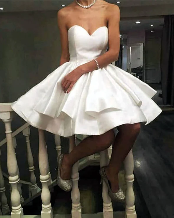 White Satin Sweetheart Ruffles Homecoming Dress c3477