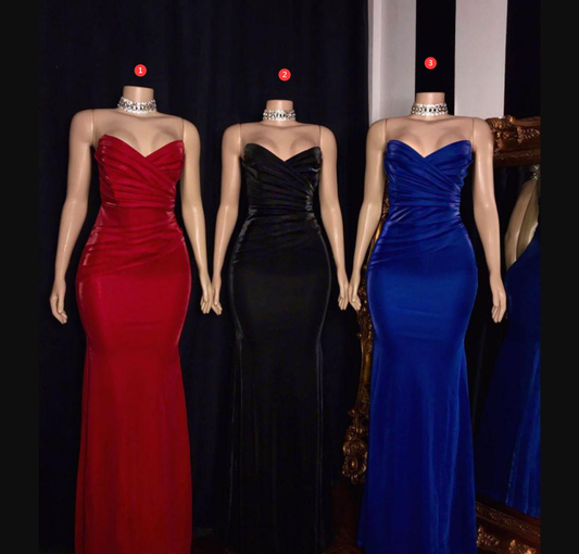 Strapless Ruffled V-Neck Mermaid Long Prom Dress C2005