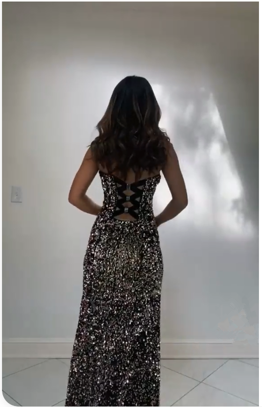 Mermaid Sequins Long Prom Dress With Side Split Sparkly Evening Dress cc355