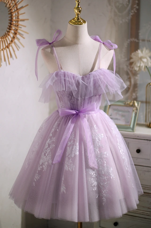 Sweet Purple A-line Short Party Dress with Ribbon c2572