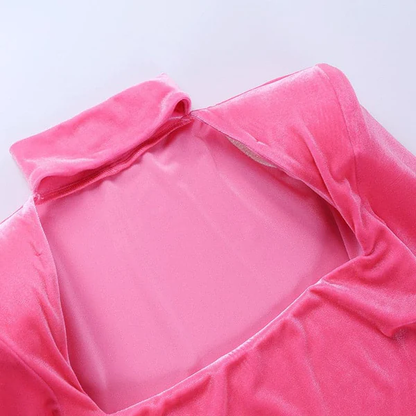 Velvet High Neck Shoulder Pads Mini Dress Party Dress c3105