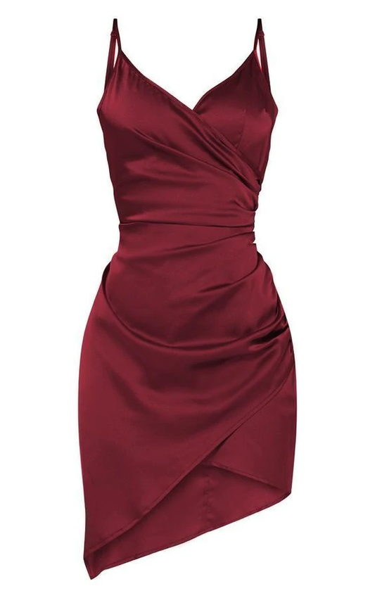 Shape Satin Wrap Dress Short Straps Homecoming Dress c2458