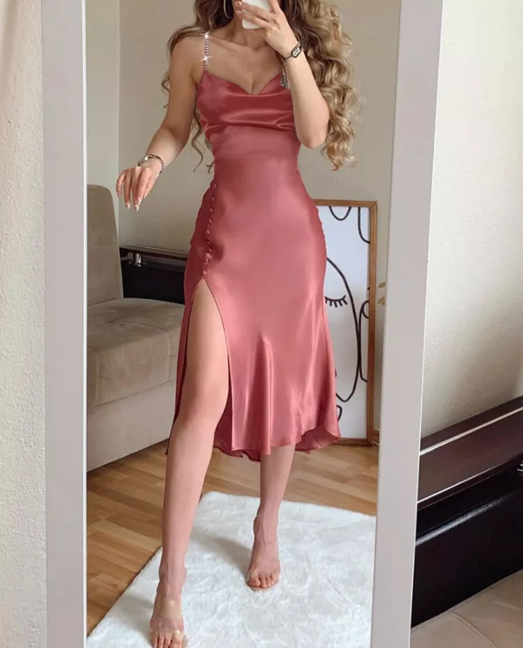A-Line Sleeveless Party Dresses Simple Formal Dress With Split c3333