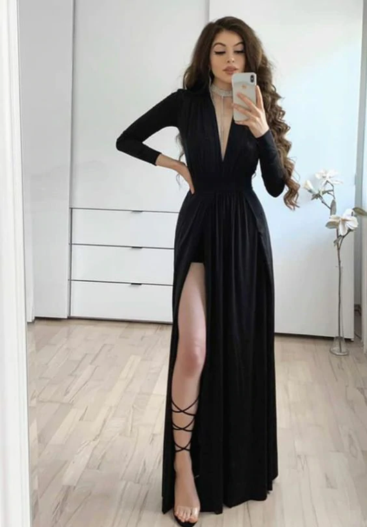 A-Line Black long Prom Dress evening gown c2475