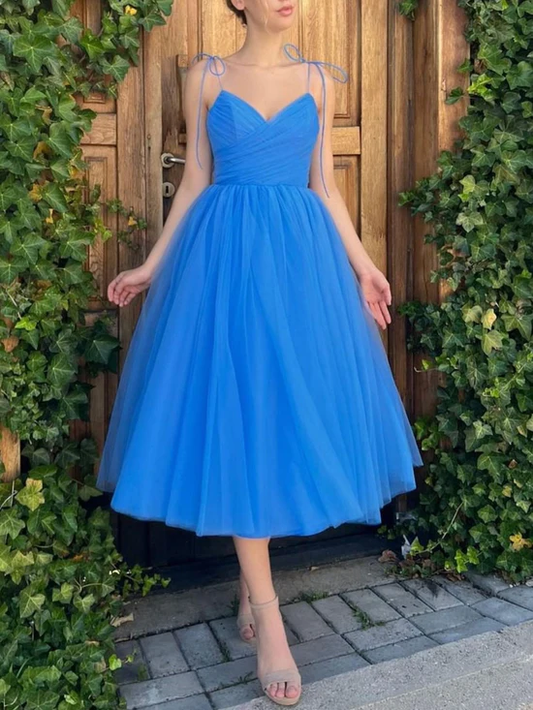 Simple v neck blue tulle party dress lovely teen girls party dress cc88