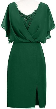 Green Sheath/Column V-neck Knee-Length Chiffon Party Dress cc332