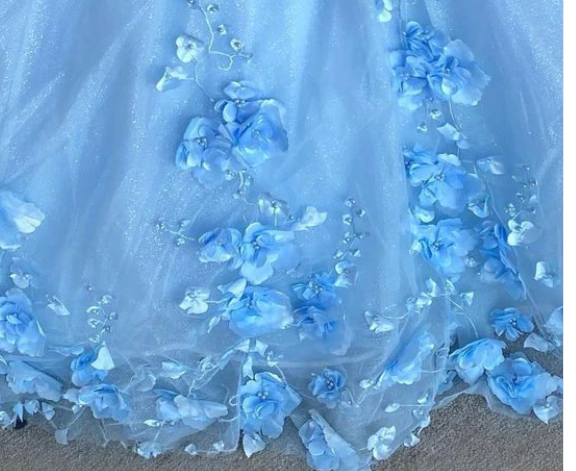 Blue flowers tulle ball gown , chic prom dress  C1805