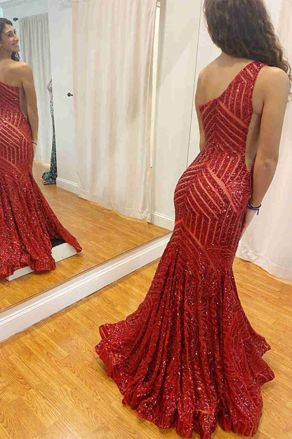 Mermaid One Shoulder Hot Pink Long Prom Dress cc467