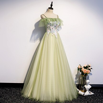 Light Green Pleated Floral Embroidery Long Prom Dress Medieval Renaissance Gown  cc23