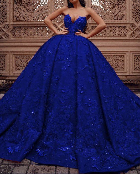 Royal Blue Lace Ball Gown Sweetheart Corset cc183