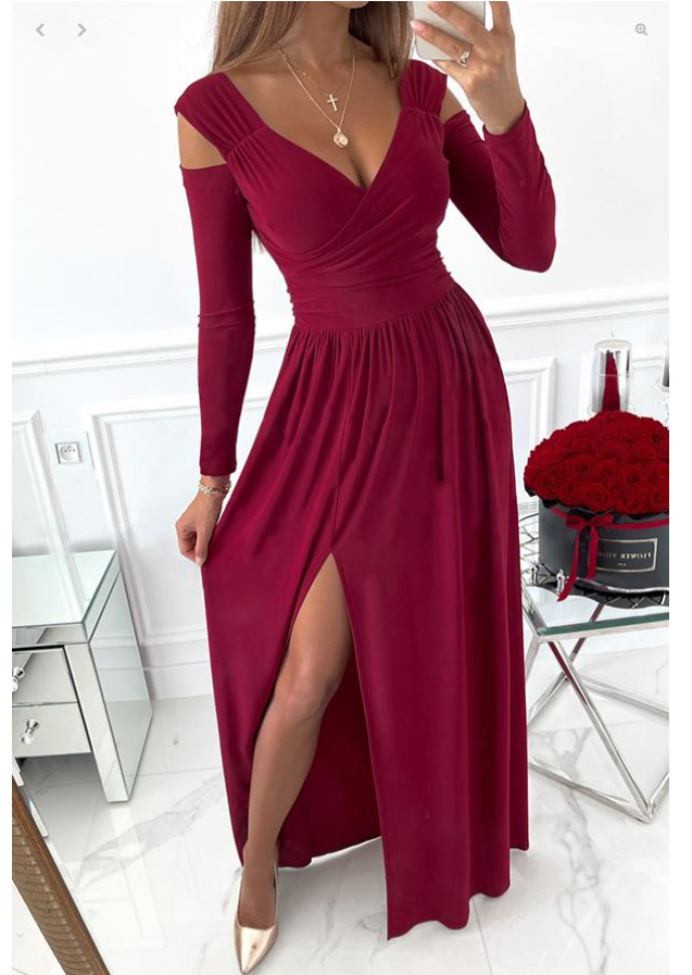 Women's Dresses Long Sleeve V-Neck Solid Strapless Split Prom Dress C2319