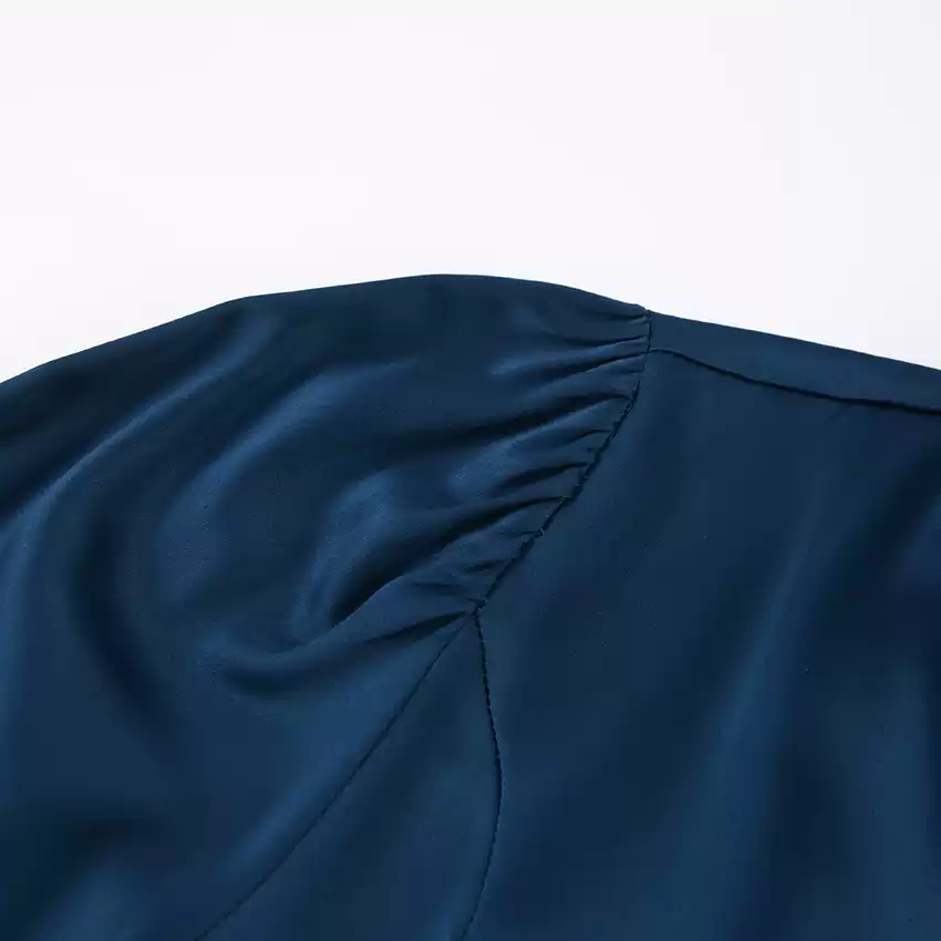 Elegant Simeple Prom Dress With Long Sleeves Split Evening Dress Women's Plain Puff Sleeve O-Neck Long Dress c2497