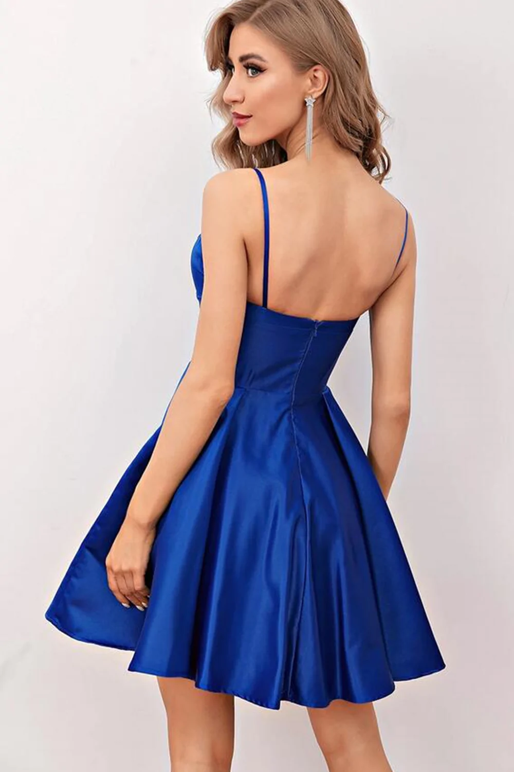 V Neck Open Back Royal Blue Homecoming Dresses, Backless Royal Blue Homecoming Dresses, Short Royal Blue Formal Evening c3205