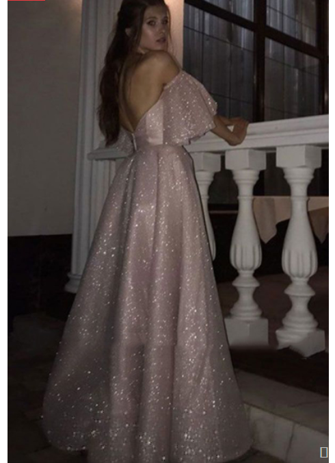 Stunning & Sparkly Off Shoulder Pink Prom Dress C1514