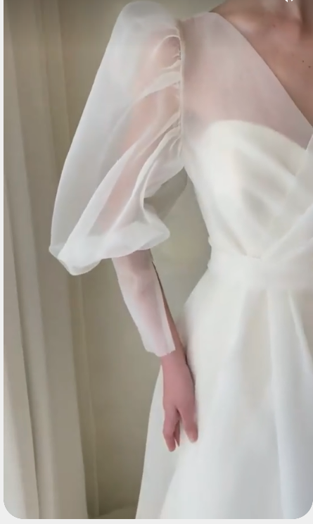 Pure V Neck Wedding Dress V Neck Vitage Prom Dress C2427