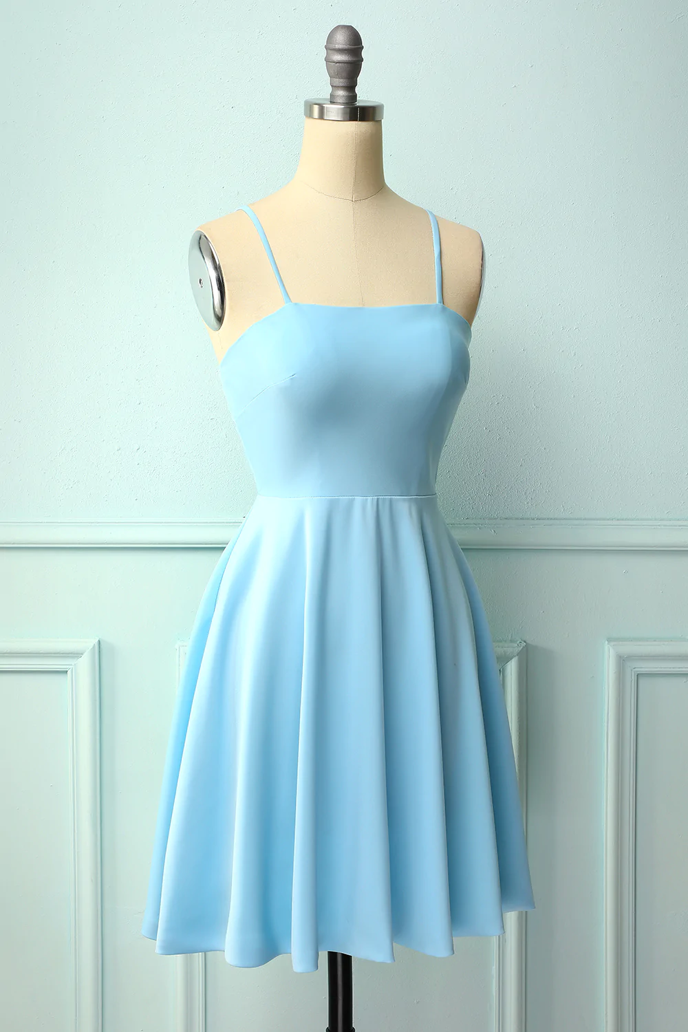 Blue Open Back Cocktail Dress， Short Homecoming Dress C1082