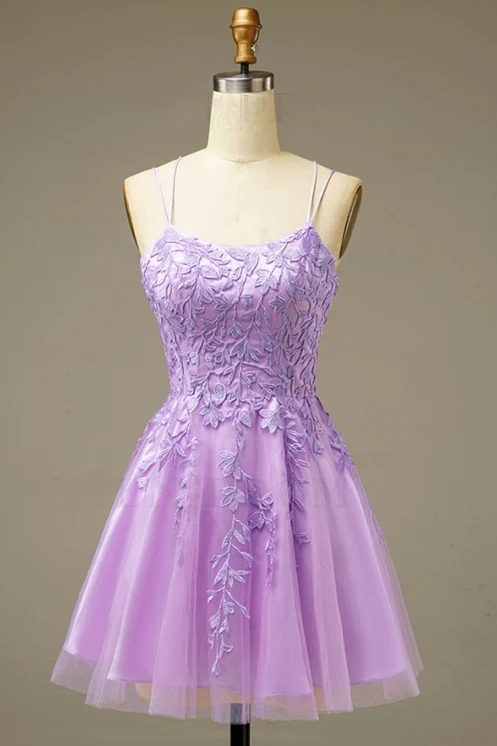 Lilac A-line Lace Appliques Short Homecoming Dress c2576