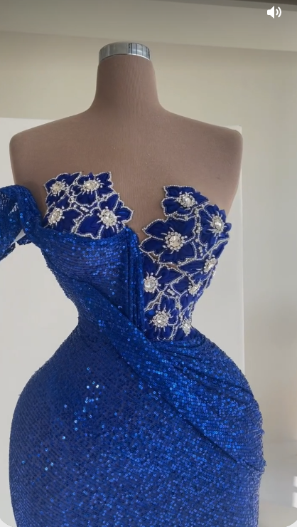 New Arrival Royal Blue Sequins Homecoming Dress Flowers floral pattern  c3072
