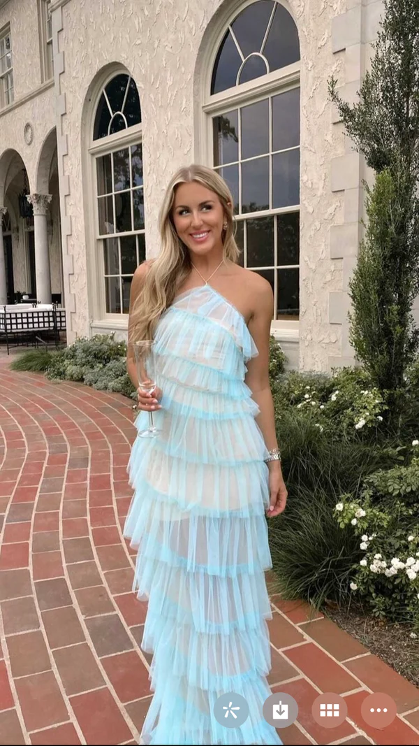 Gorgeous Floor-Length Halter Tulle Prom Dress With Layers ,Tulle Formal Gown  cc119