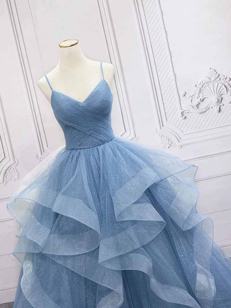 A-line tulle long prom dress dress,tulle sweet 16 dress c2762