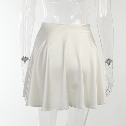 Satin Two Piece Set Sexy Backless Bandage Strap Corset Crop Top High Waist A-line Cute Homecoming Dress cc96