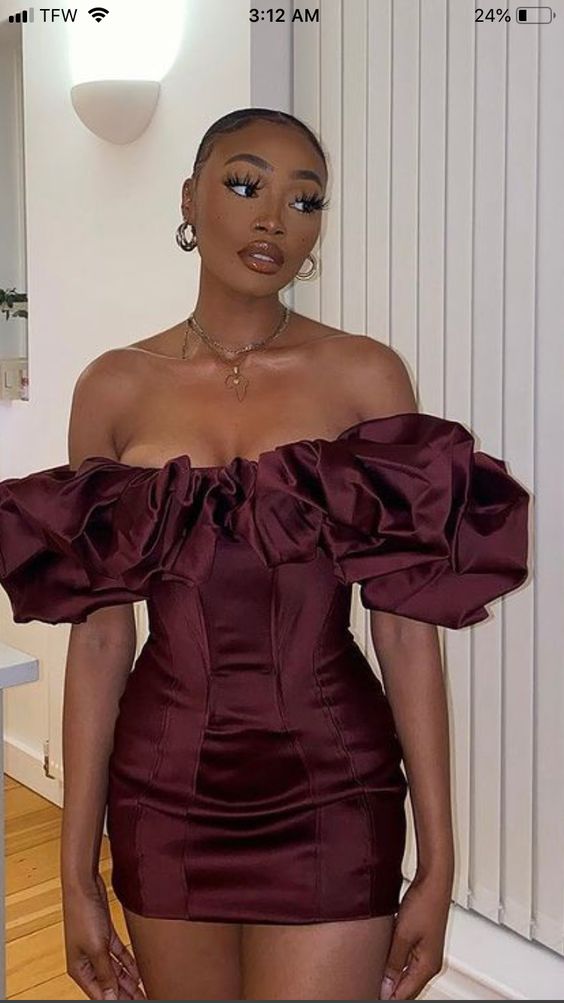 Satin Ruffle Off Shoulder Party Dresses Night Club Wear Slim Fit Bodycon Mini Dress cc215