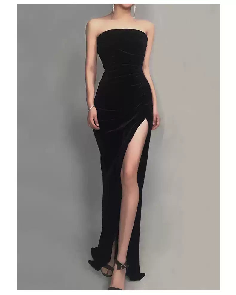 Strapless Black Prom Dress , Classic Evening Dress cc501