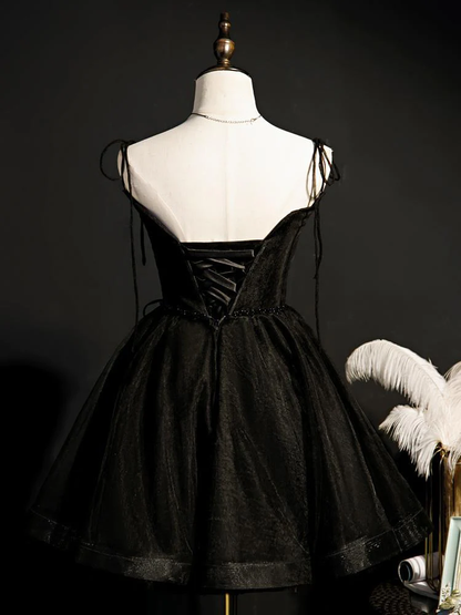 Black Straps Tulle Short Homecoming Dress c3002