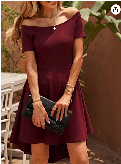Women Off The Shoulder Short Sleeve High Low Hem Club Cocktail Skater Dress c2678