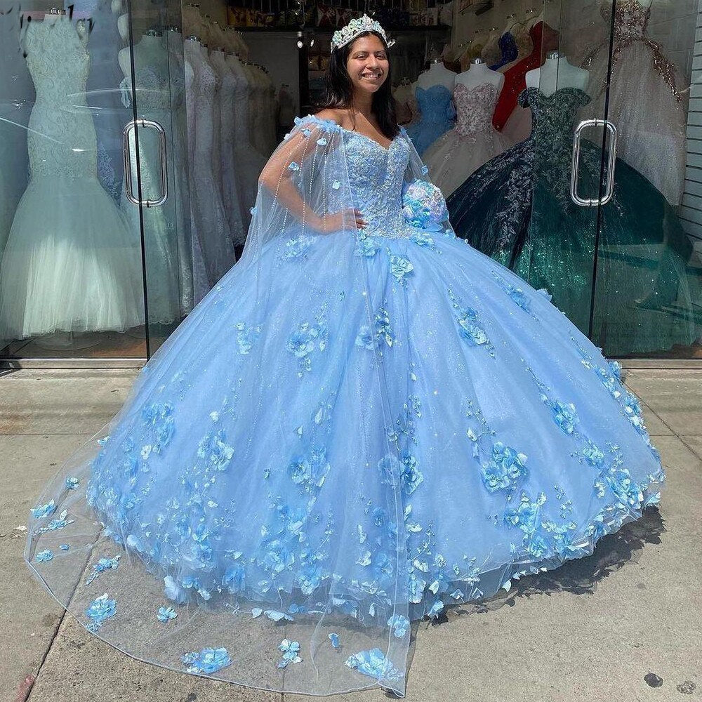 15 Baby Blue Dress Vintage Baby Blue 3D Floral Flowers Quinceanera Dresses Mexican 15 Baby Blue Dress Vintage Baby Blue 3D Floral Flowers Quinceanera Dresses Mexican