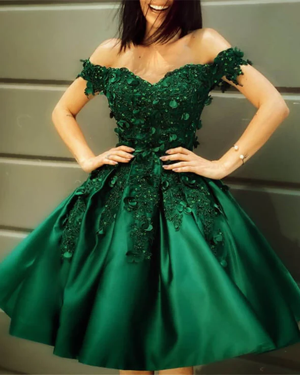 Dark Green Homecoming Dress With 3D Lace Flowers cc62