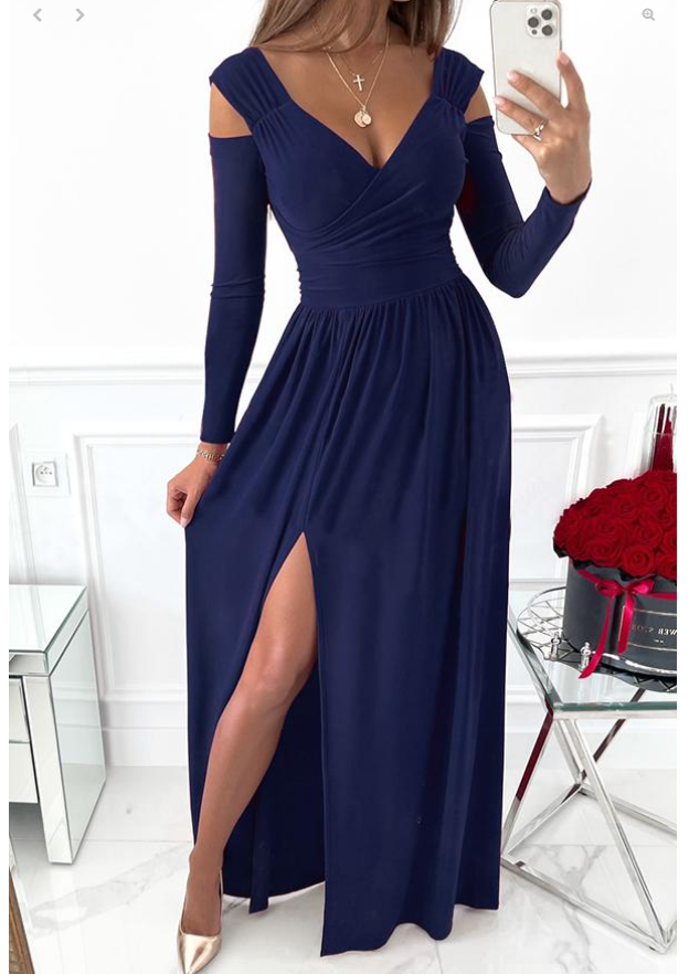 Women's Dresses Long Sleeve V-Neck Solid Strapless Split Prom Dress C2319