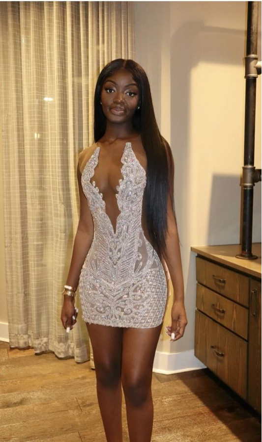 Luxurious Silver Shiny Night Party Dress Black Girl's Dress cc81