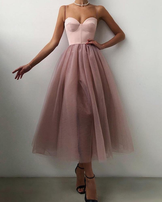 Spaghetti Strap Plain Sheer Evening Dress Simple Tulle Party Dress c2751