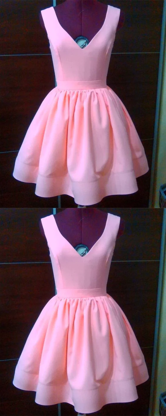 A-line v-neck cute homecoming dresses, short pink homecoming dresses cc07
