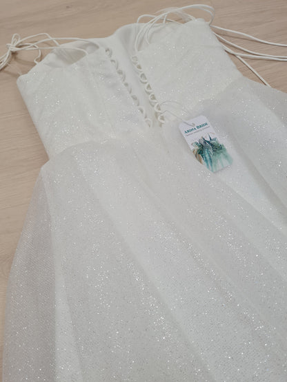 short evening dress with lantern sleeves, graduation dress sparkly homecoming dress c2591