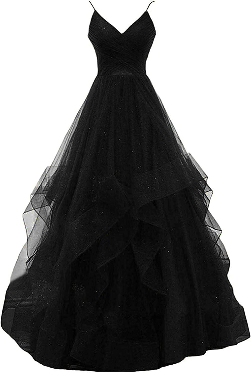 Elegant Blue spaghetti straps tulle long prom dress V-Neck Blue Tulle Prom Dress Long Evening A Line Corset Dress c2931