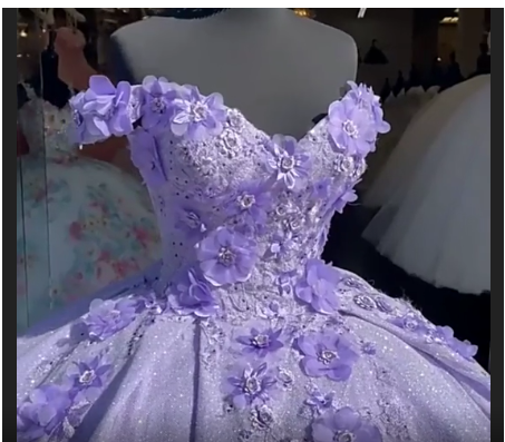 Lavender Ball Gown Off The Shoulder Prom Dress With 3D Flowers C2174