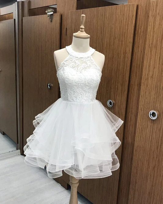 Short Organza Ruffles Homecoming Dresses Lace Halter c3469