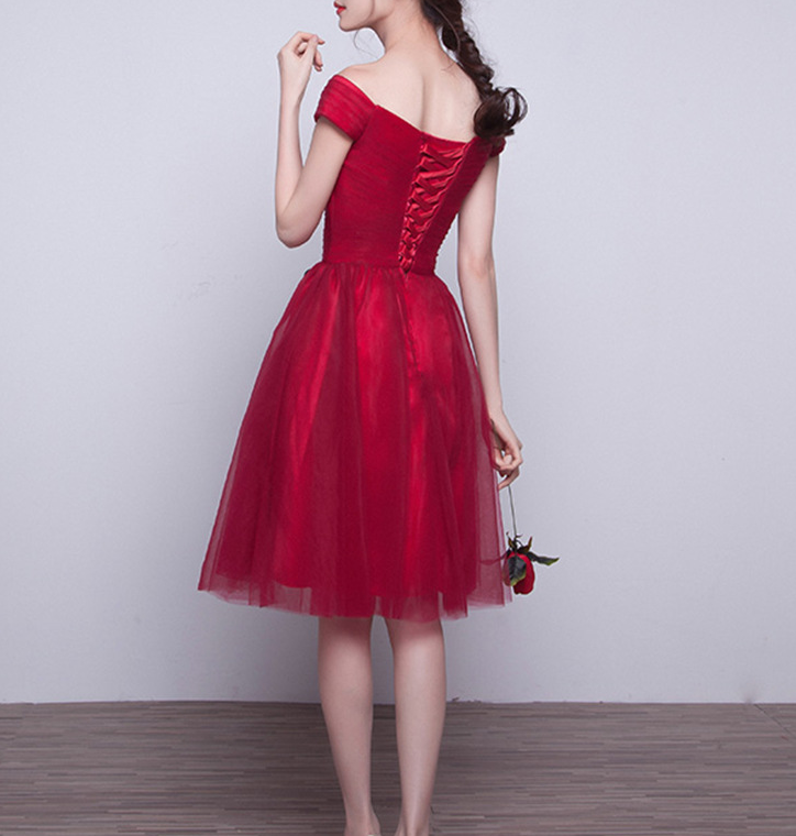 Cute red tulle V-neck short prom dress,homecoming dress c2972