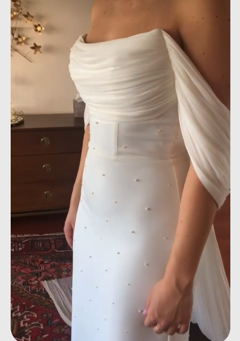 White elegant wedding dress charming prom dress off the shoulder c2874