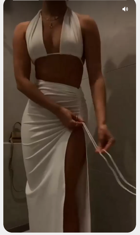 White Sexy Prom Dress With Drawstring Design Chic Party Dress Halther Neck White Party Dress C2431