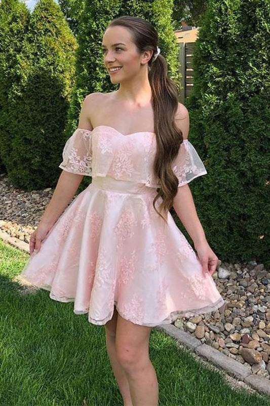 Off Shoulder Formal Lace Homecoming Dress For School Party c2597