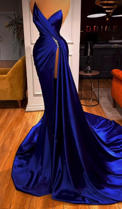 Royal Blue Mermaid Prom Dress With High Split  C1263